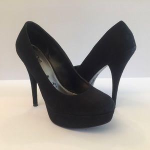 Black Faux Suede platform pumps